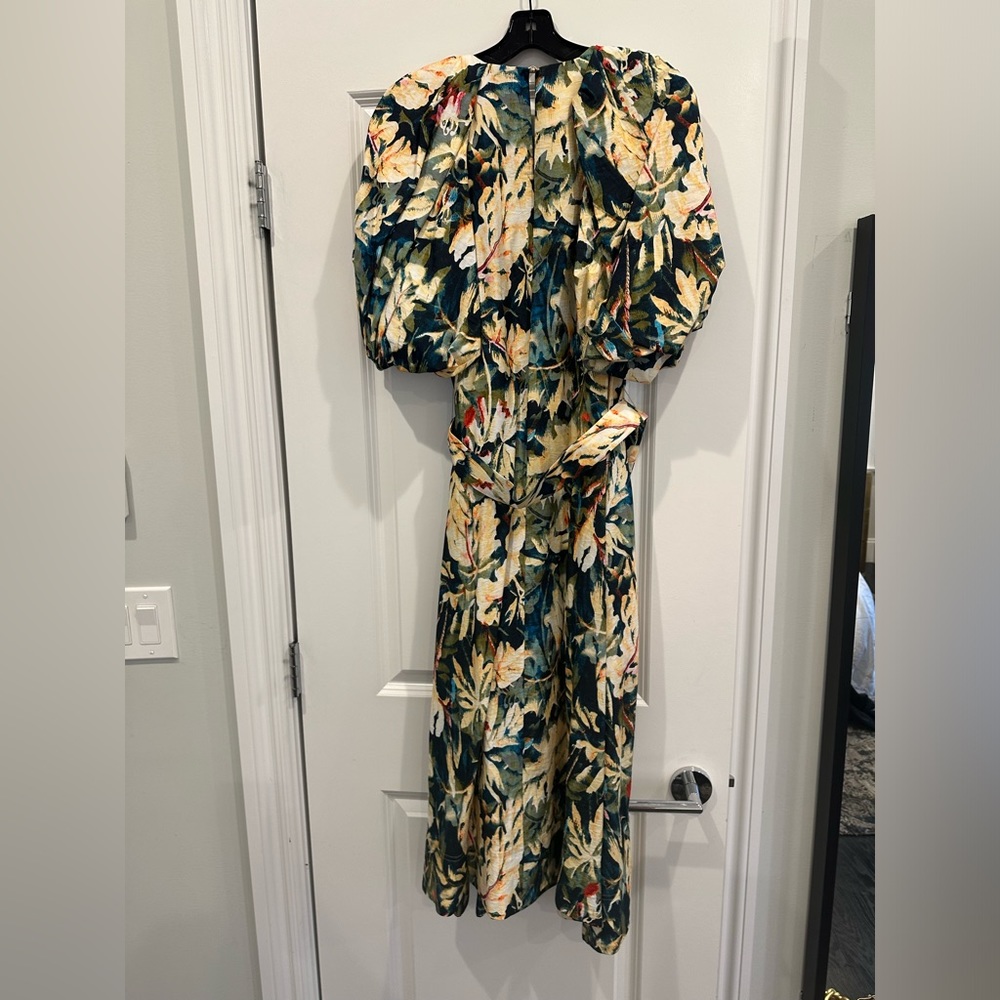 Acler Harlow Floral Print Midi Dress Belt Puff Sleeve - Picture 10 of 11